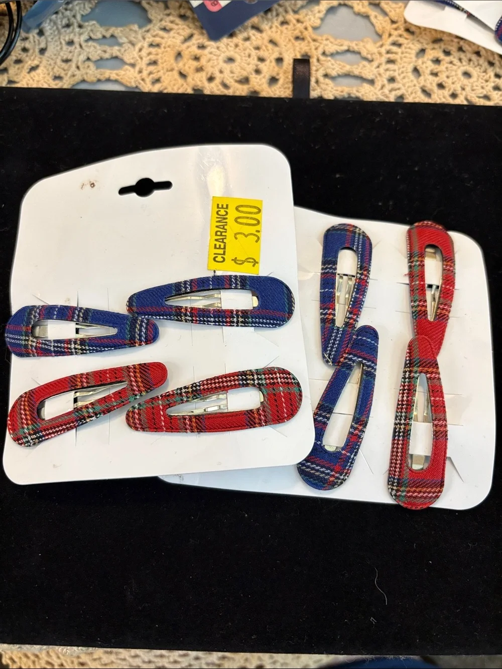 Plaid Snap Hair Clips Set - Red & Blue